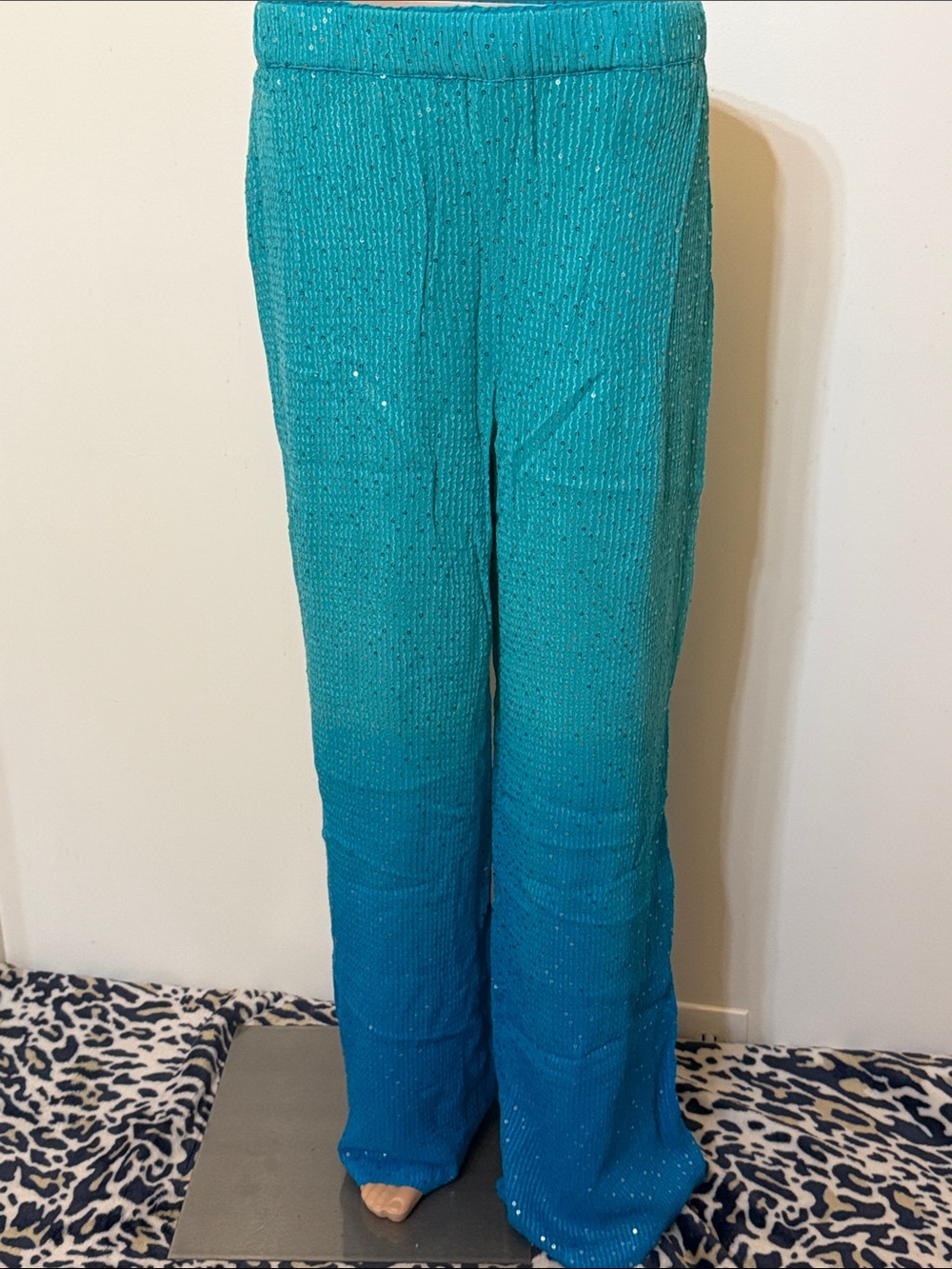 Boston Proper. Teal and Blue Ombre Pants with Sequins. Size S. NWOT Made India